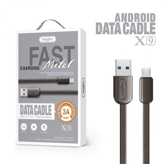 TRANYOO 3A ANDROID FAST CHARGING METAL DATA CABLE X9-V ΚΑΛΩΔΙΟ ΦΟΡΤΙΣΗΣ 1 ΜΕΤΡΟ