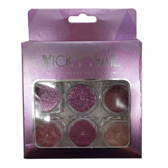 VICKY NAIL GLITTER ΣΚΟΝΗ ΓΙΑ ΝΥΧΙΑ PINK ΣΕΤ 6 ΤΕΜΑΧΙΩΝ